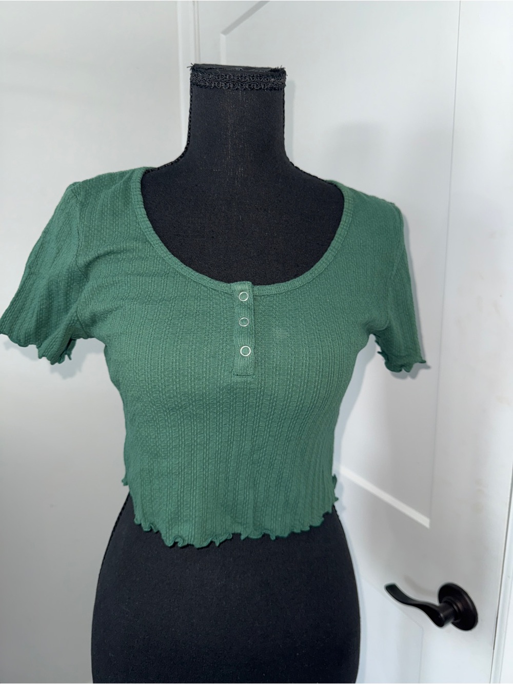 Nordstrom BP Green Ribbed Cropped Henley Top - Women's